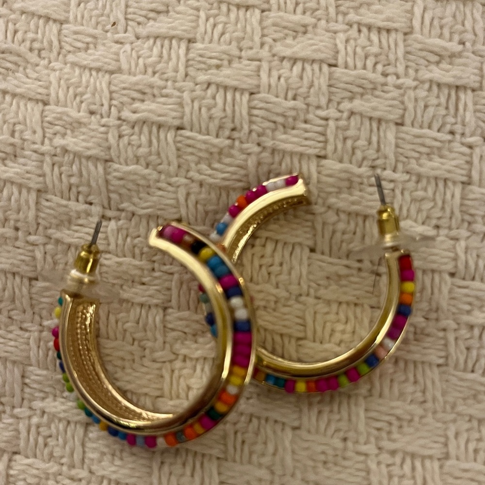 Beaded and gold hoop earrings